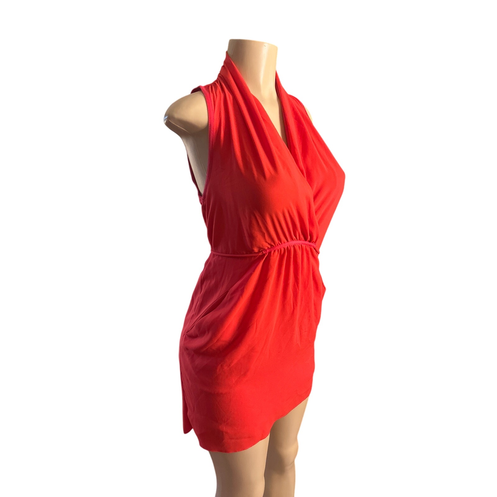 Women Xxs Aritzia Wilfred Sabine Red Wrap Tie Mini Dress Japanese Fabric